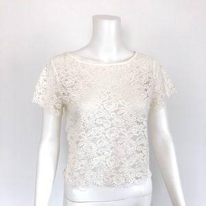Bebe white lace crop top